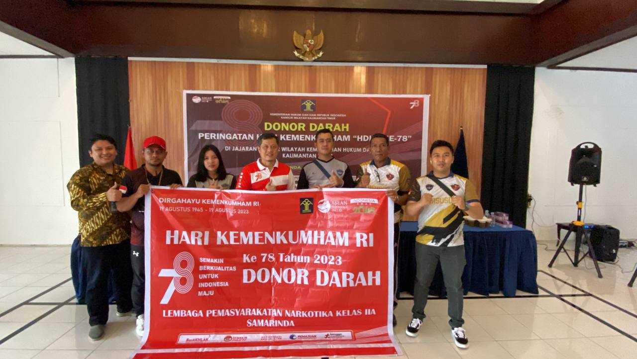 JAJARAN LAPAS NARKOTIKA SAMARINDA IKUTI KEGIATAN DONOR DARAH DALAM RANGKA HARI KEMENKUMHAM RI KE 78